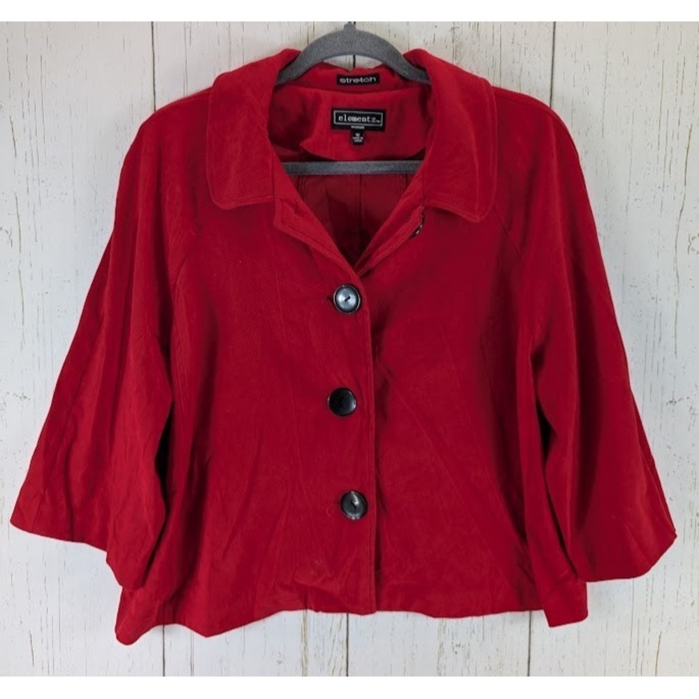 Elementz Size 1X‎ Red 3 Button Womens Jacket Sweater